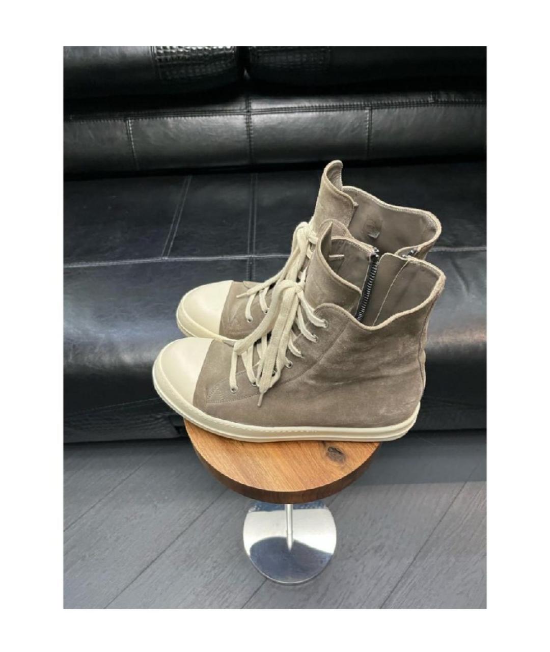 RICK OWENS Коричневые замшевые высокие кроссовки / кеды, фото 4