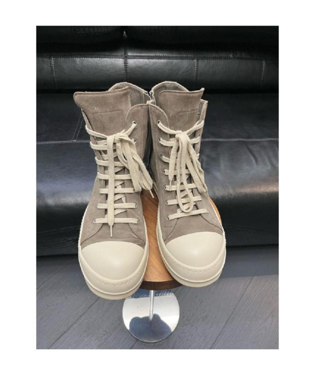 RICK OWENS Коричневые замшевые высокие кроссовки / кеды, фото 2