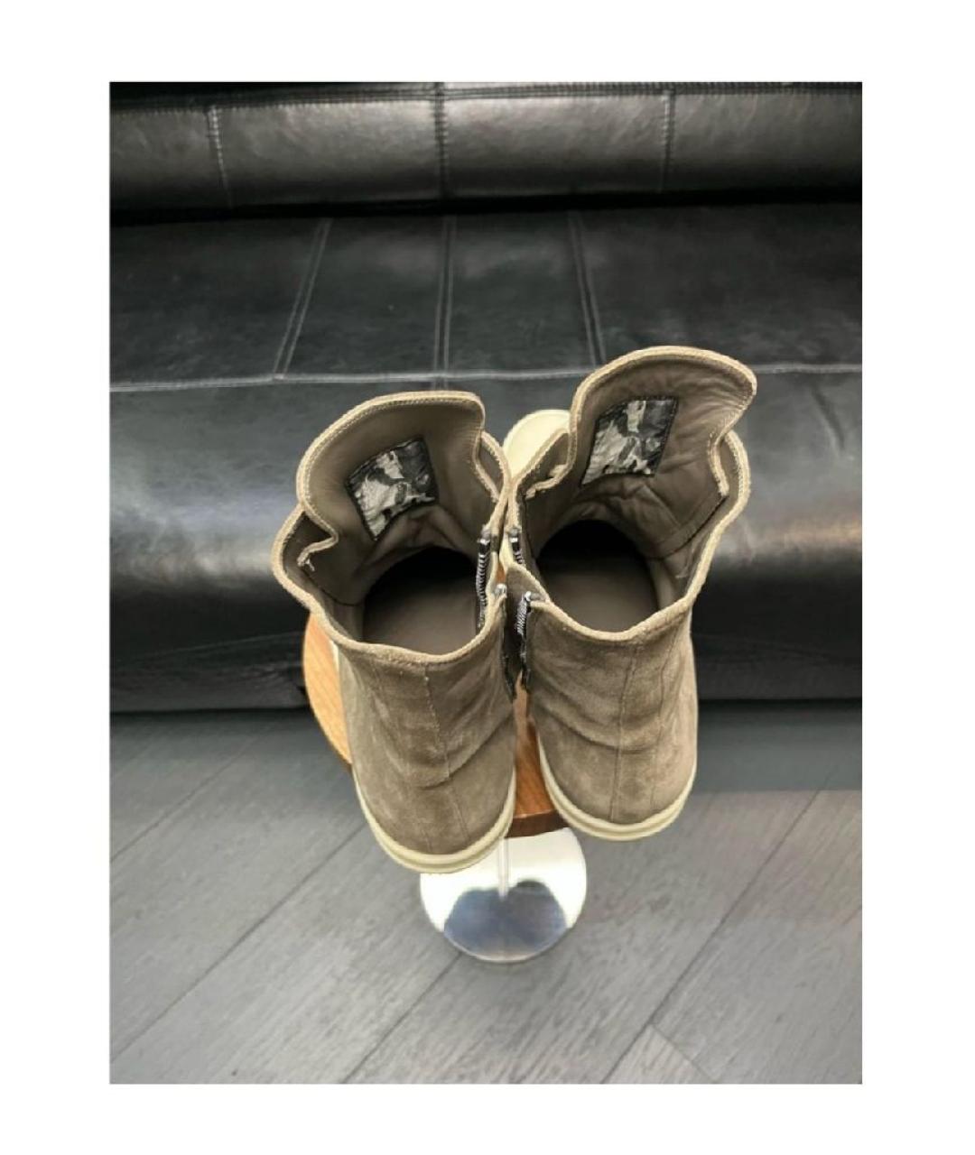 RICK OWENS Коричневые замшевые высокие кроссовки / кеды, фото 3