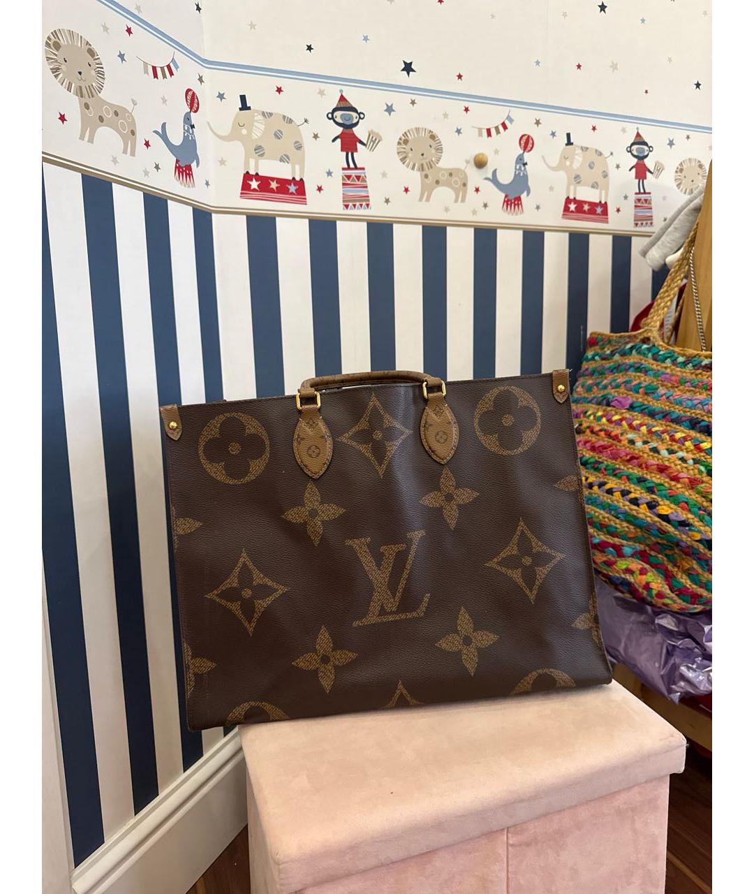 LOUIS VUITTON Коричневая кожаная сумка тоут, фото 5