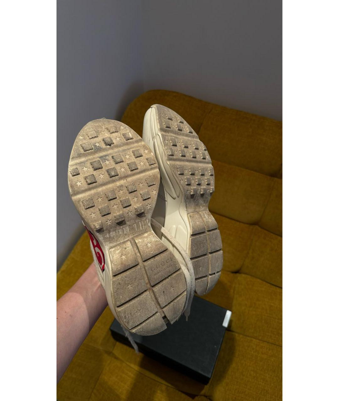 GUCCI Бежевые кожаные кроссовки, фото 7
