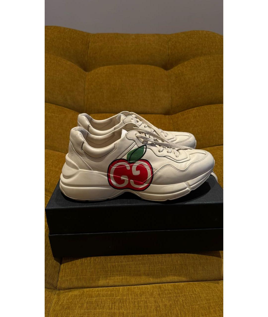 GUCCI Бежевые кожаные кроссовки, фото 8