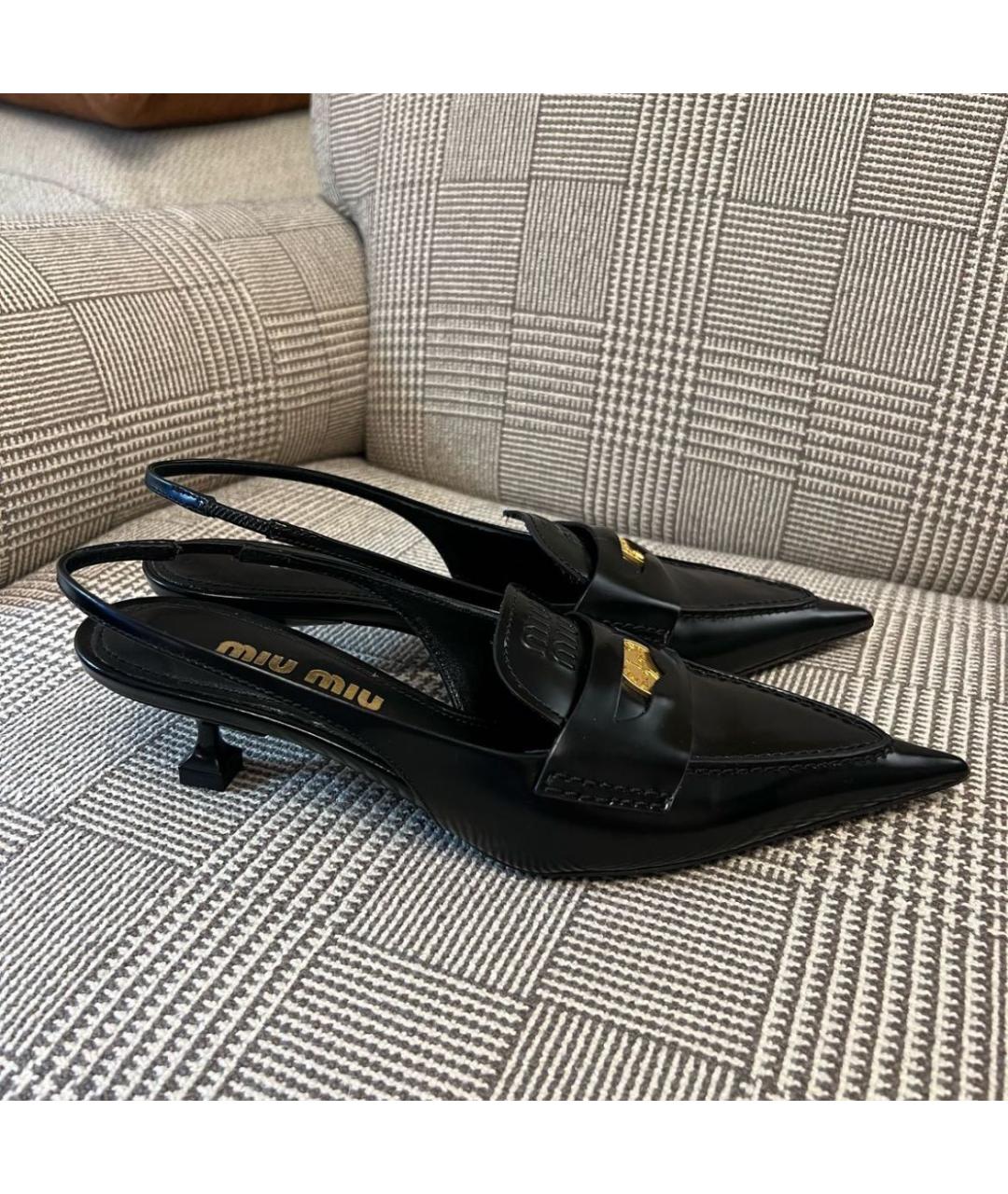 MIU MIU Черные кожаные лодочки на низком каблуке, фото 9