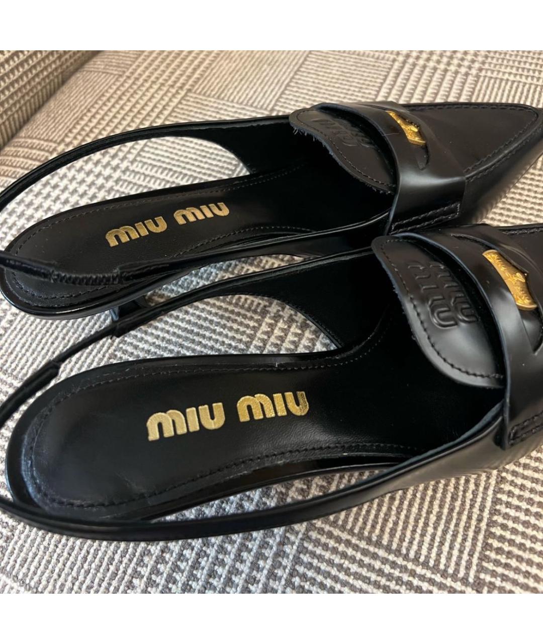 MIU MIU Черные кожаные лодочки на низком каблуке, фото 8