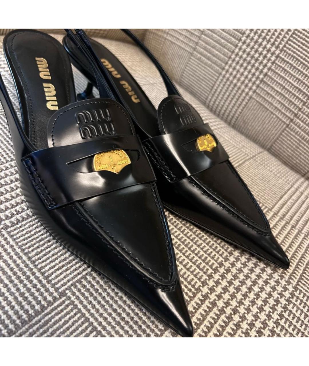MIU MIU Черные кожаные лодочки на низком каблуке, фото 7