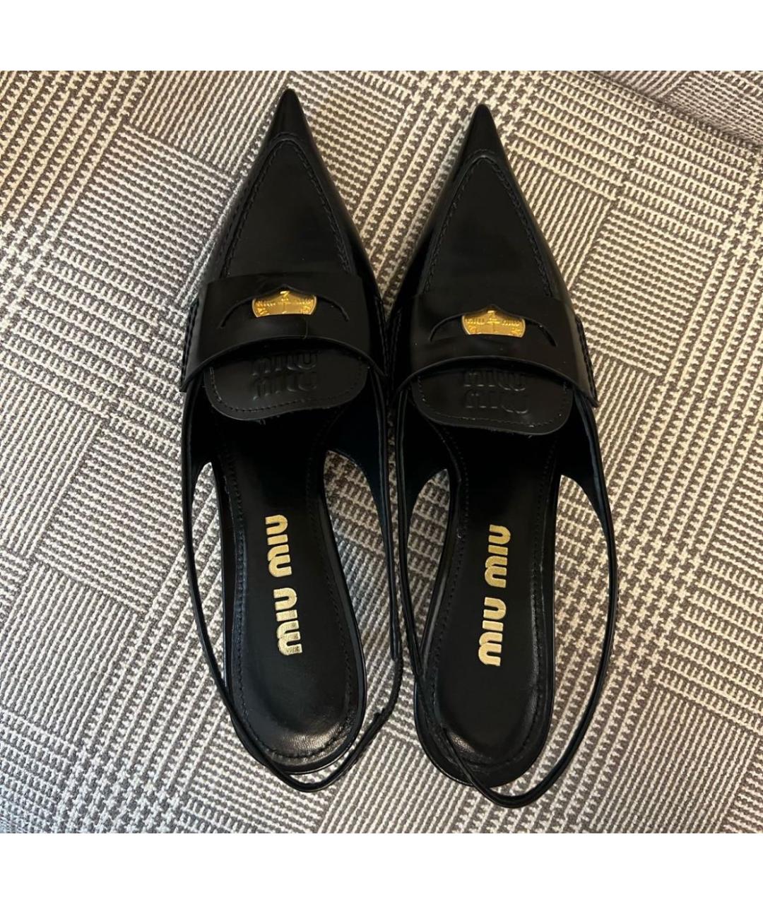 MIU MIU Черные кожаные лодочки на низком каблуке, фото 2