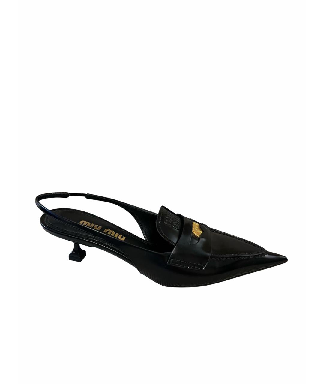 MIU MIU Черные кожаные лодочки на низком каблуке, фото 1