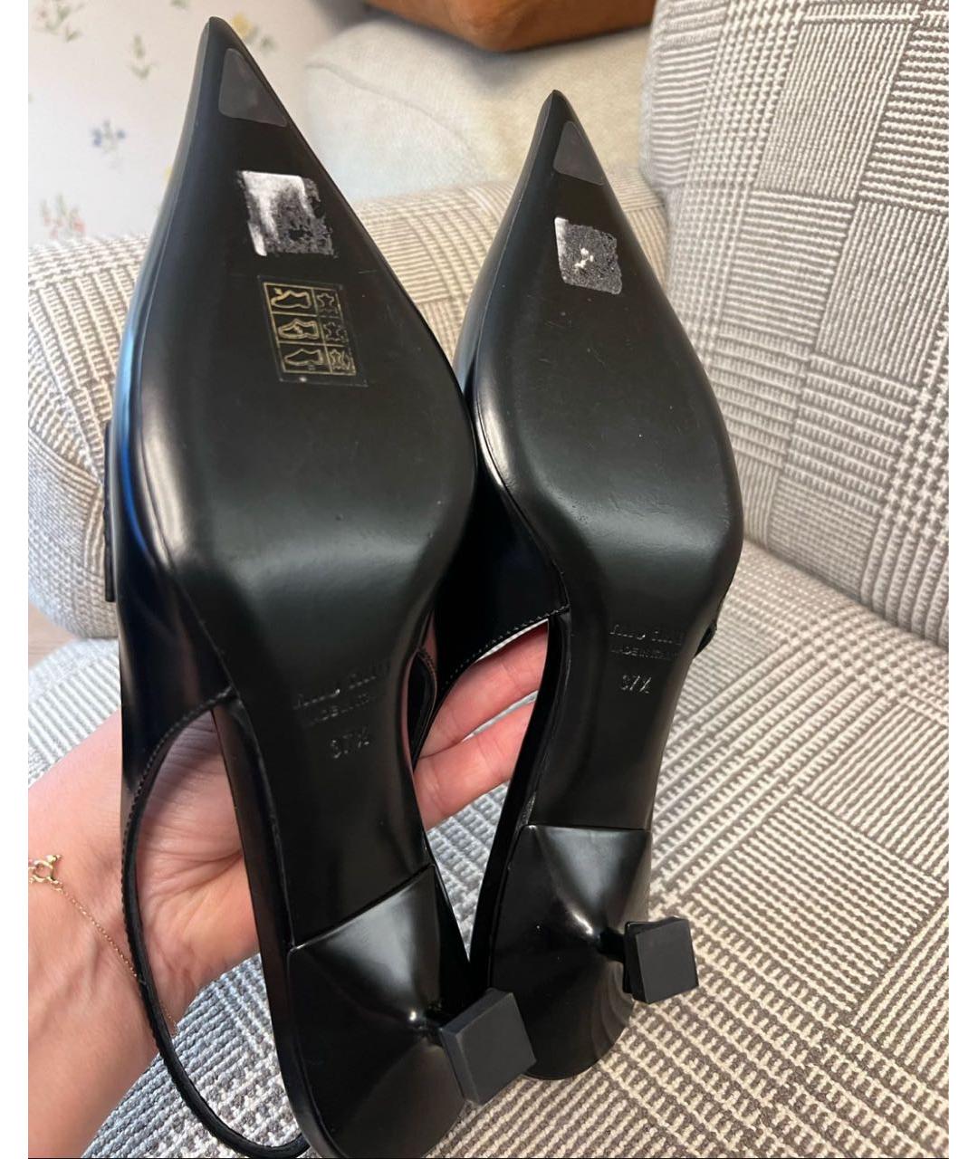 MIU MIU Черные кожаные лодочки на низком каблуке, фото 5