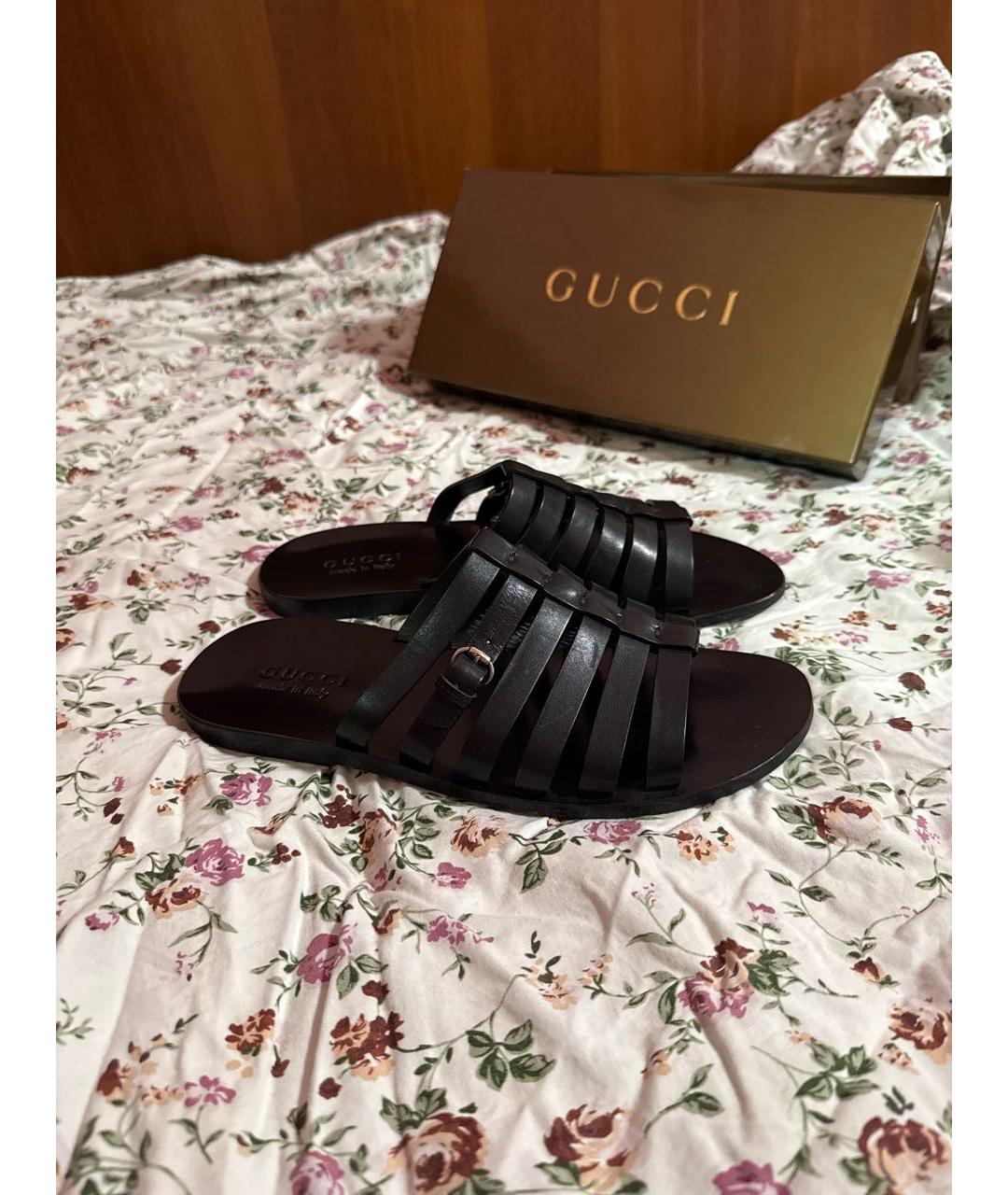 GUCCI Черные кожаные шлепанцы, фото 6
