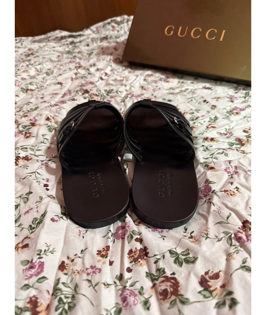 GUCCI Черные кожаные шлепанцы, фото 4