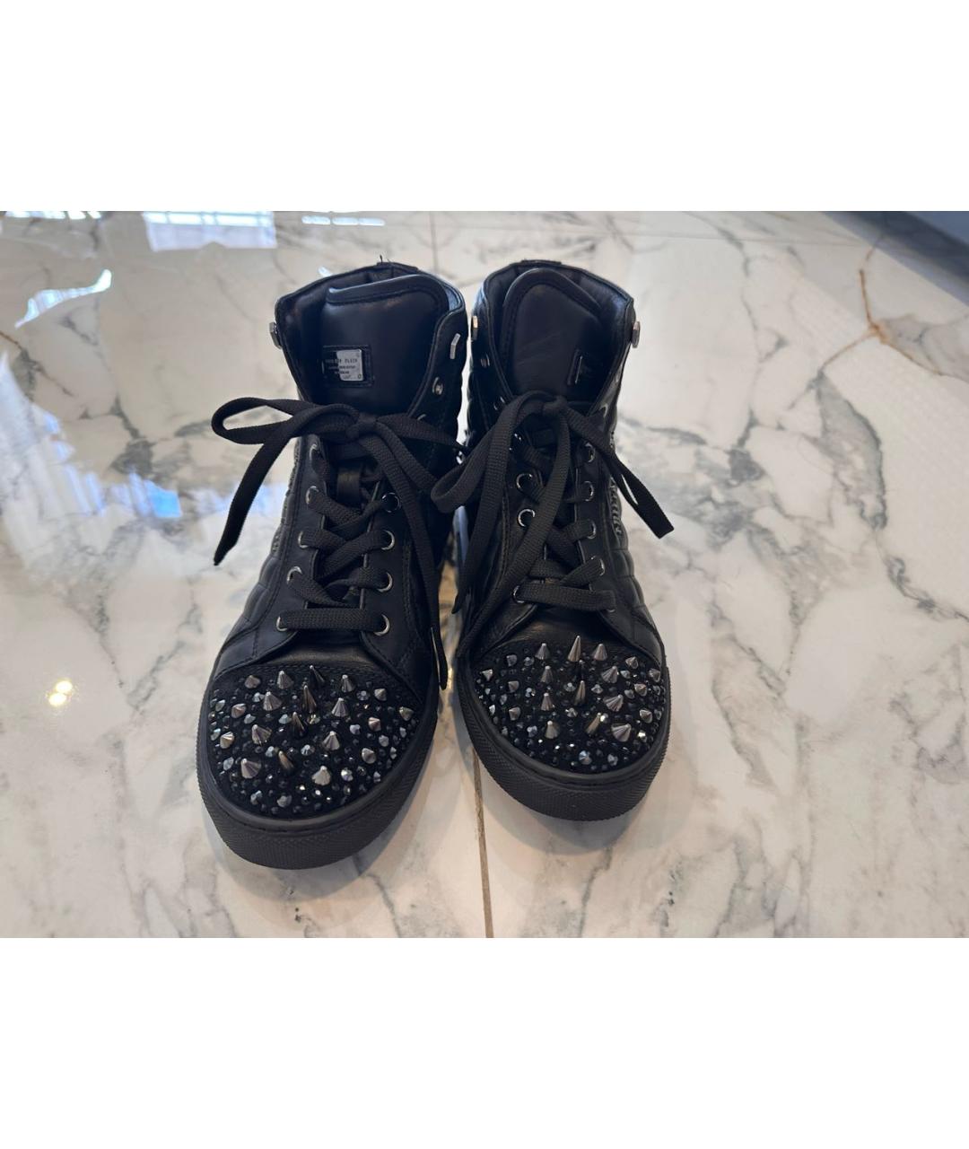 PHILIPP PLEIN Черные кожаные кеды, фото 2