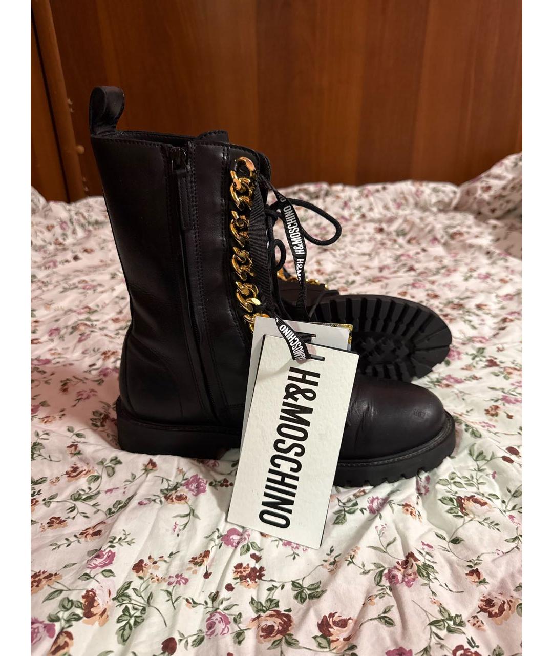 MOSCHINO Черные кожаные высокие ботинки, фото 6