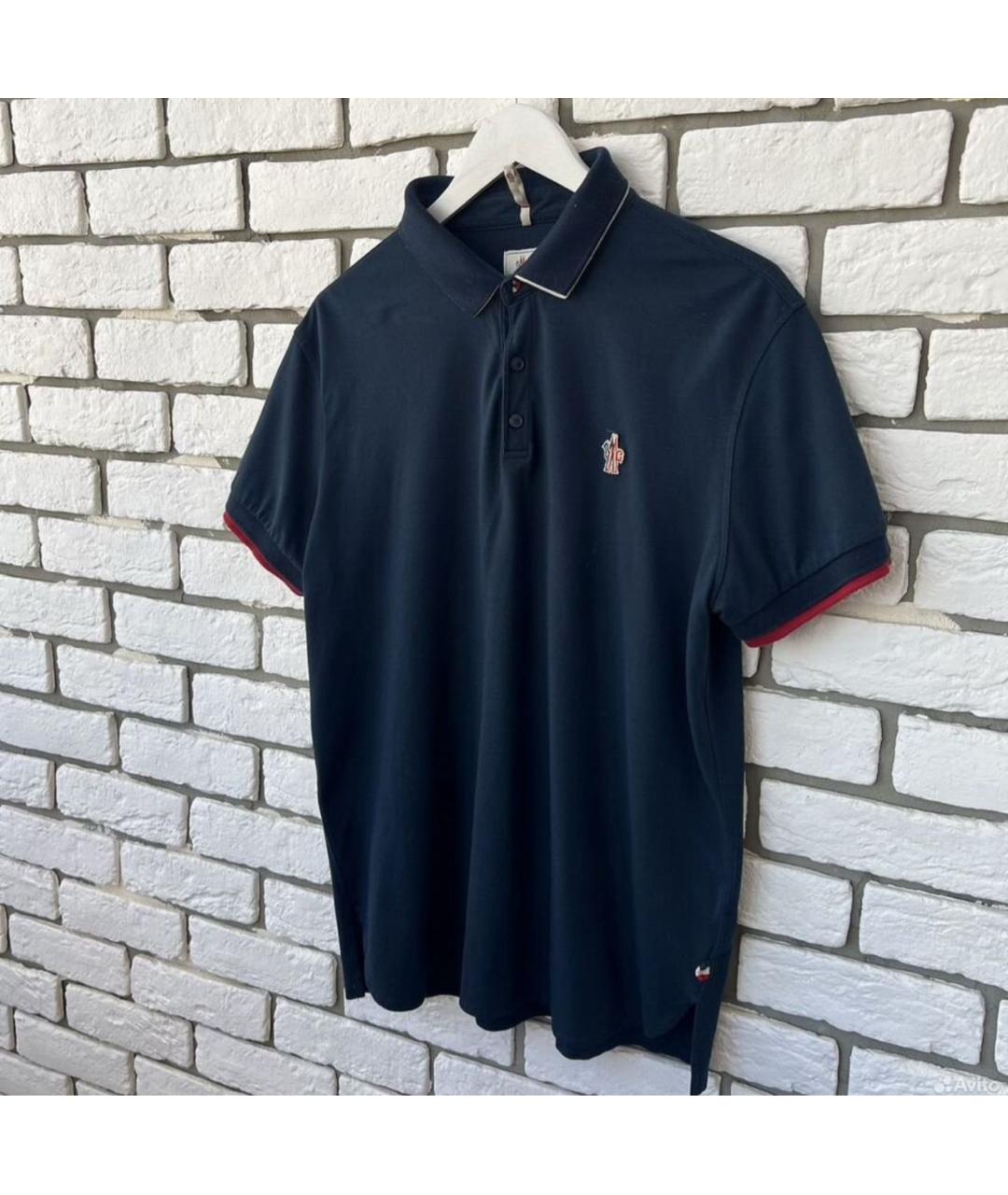 MONCLER GRENOBLE Темно-синее хлопковое поло с коротким рукавом, фото 9