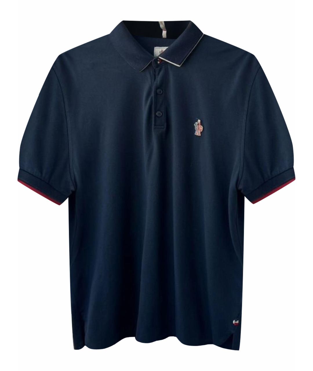 MONCLER GRENOBLE Темно-синее хлопковое поло с коротким рукавом, фото 1