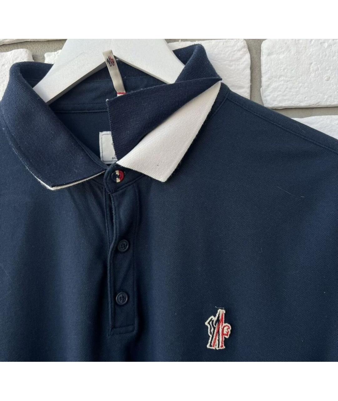 MONCLER GRENOBLE Темно-синее хлопковое поло с коротким рукавом, фото 4