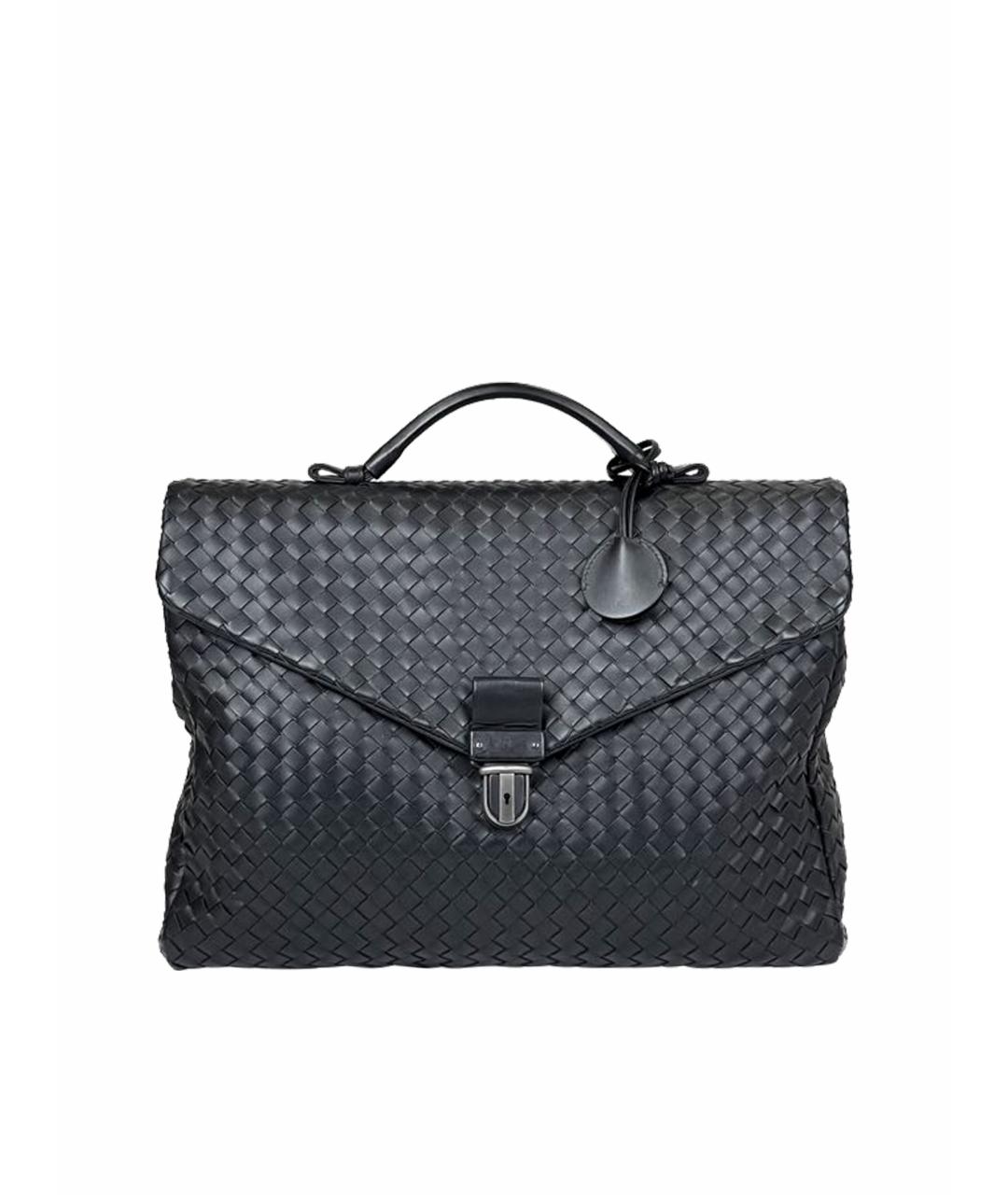 BOTTEGA VENETA Черный кожаный портфель, фото 1