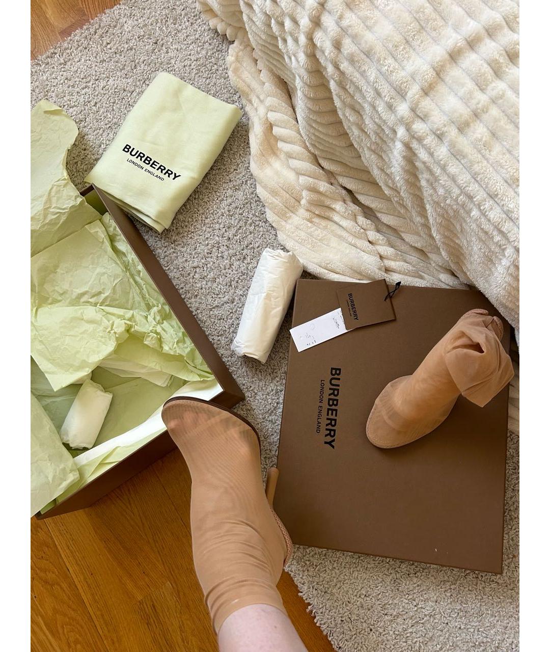 BURBERRY Бежевые текстильные босоножки, фото 6