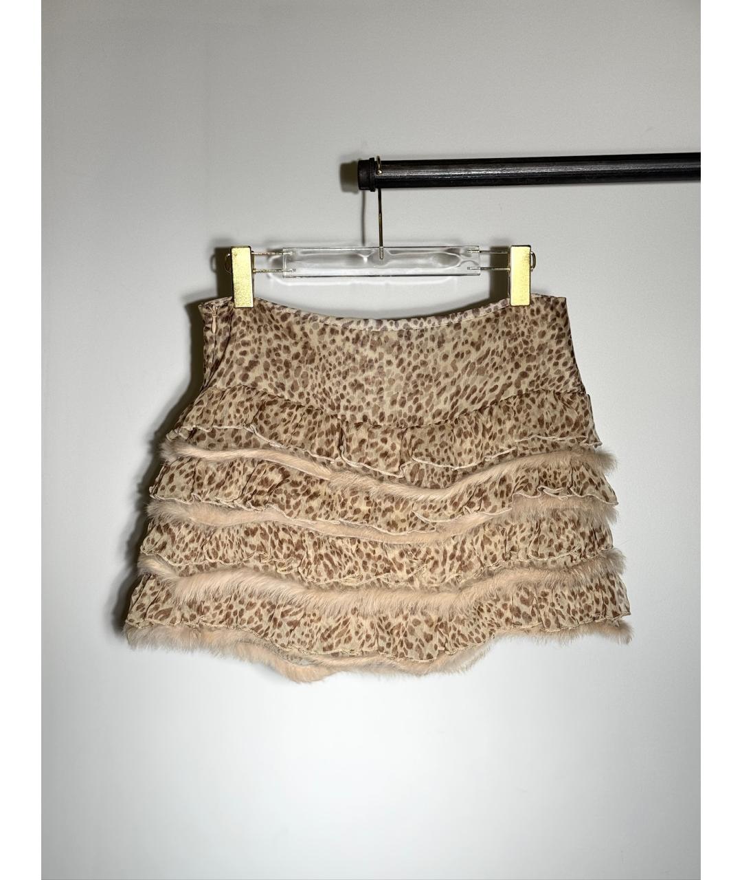 BLUMARINE Коричневая шелковая юбка мини, фото 2
