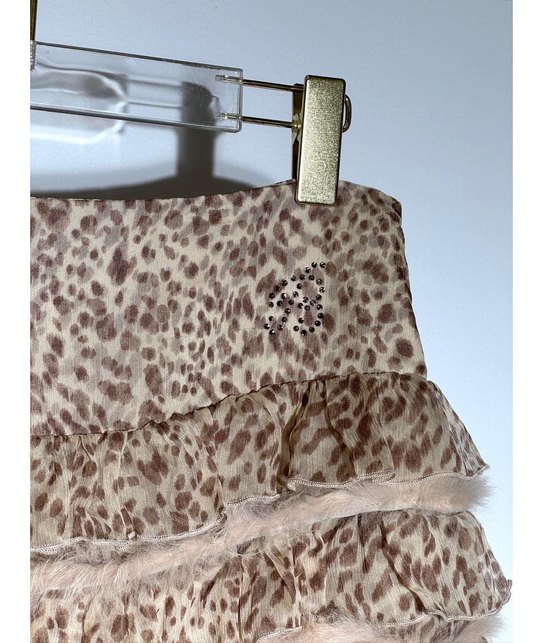 BLUMARINE Коричневая шелковая юбка мини, фото 5