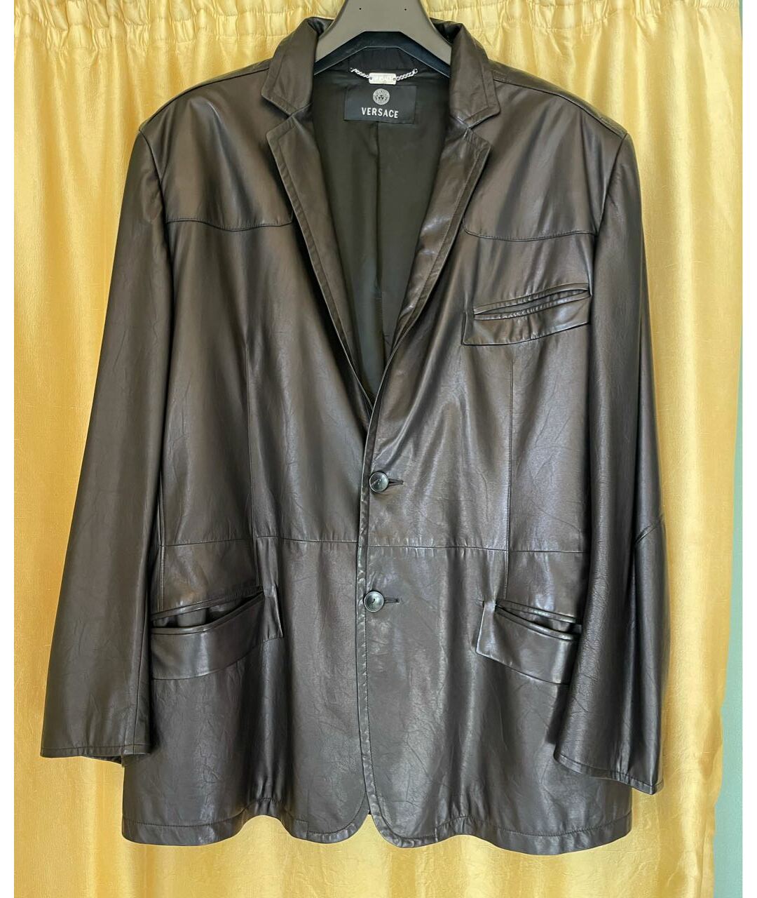 VERSACE Черный кожаный пиджак, фото 9