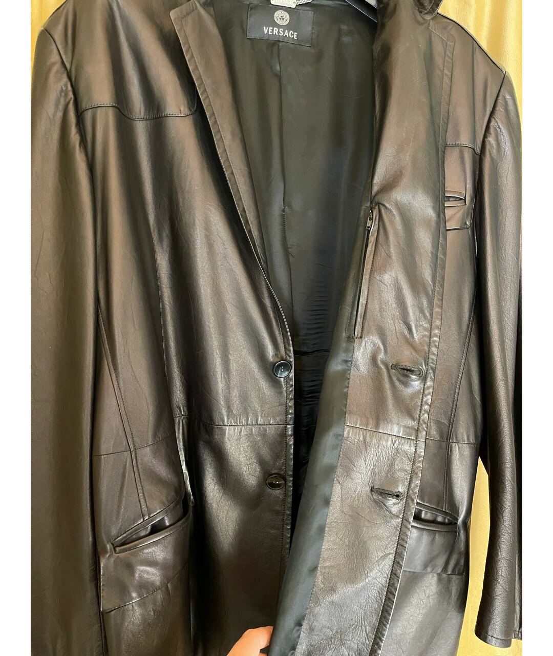 VERSACE Черный кожаный пиджак, фото 4