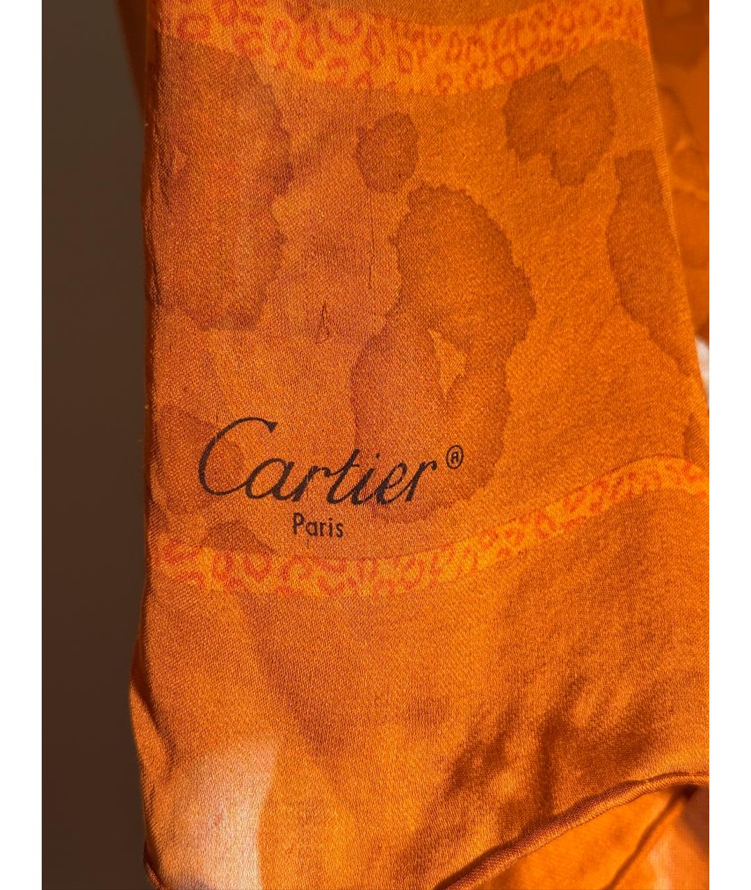 CARTIER Оранжевый шелковый платок, фото 8