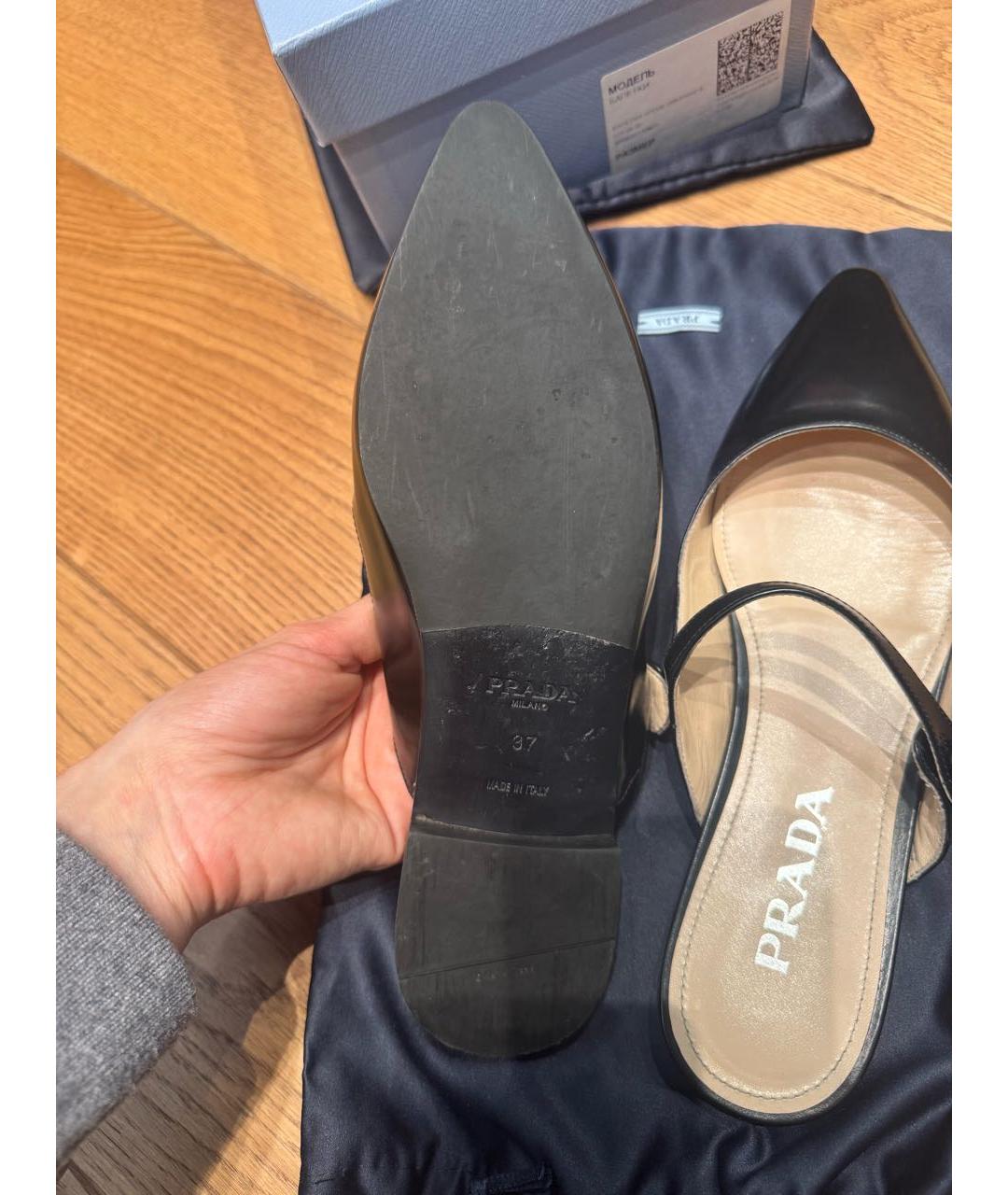 PRADA Черные кожаные мюли, фото 4
