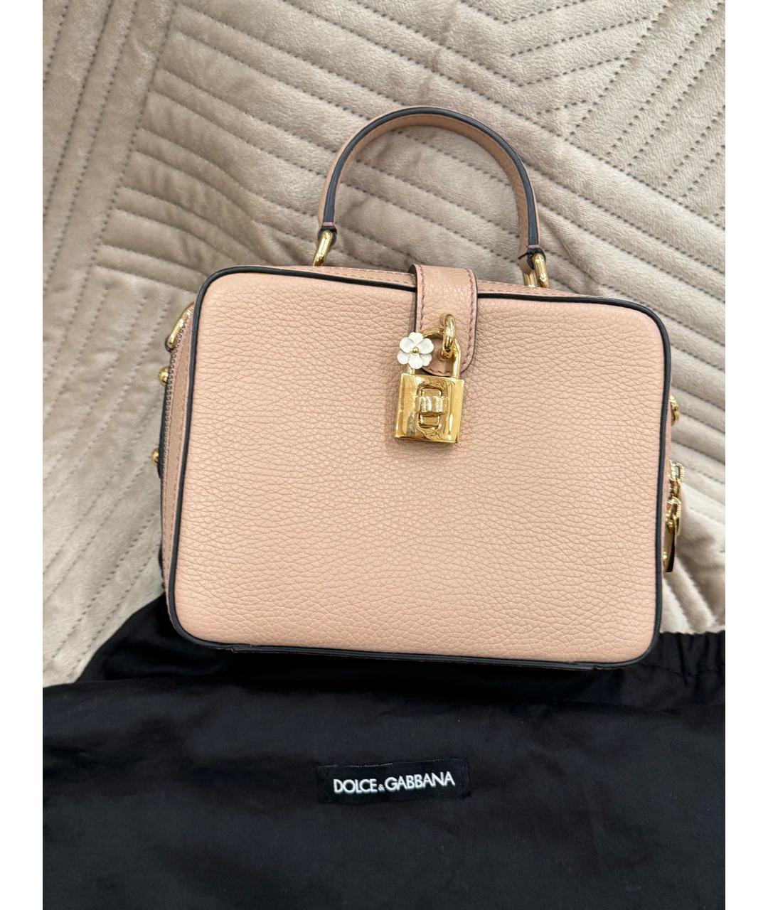 DOLCE&GABBANA Бежевая кожаная сумка с короткими ручками, фото 7