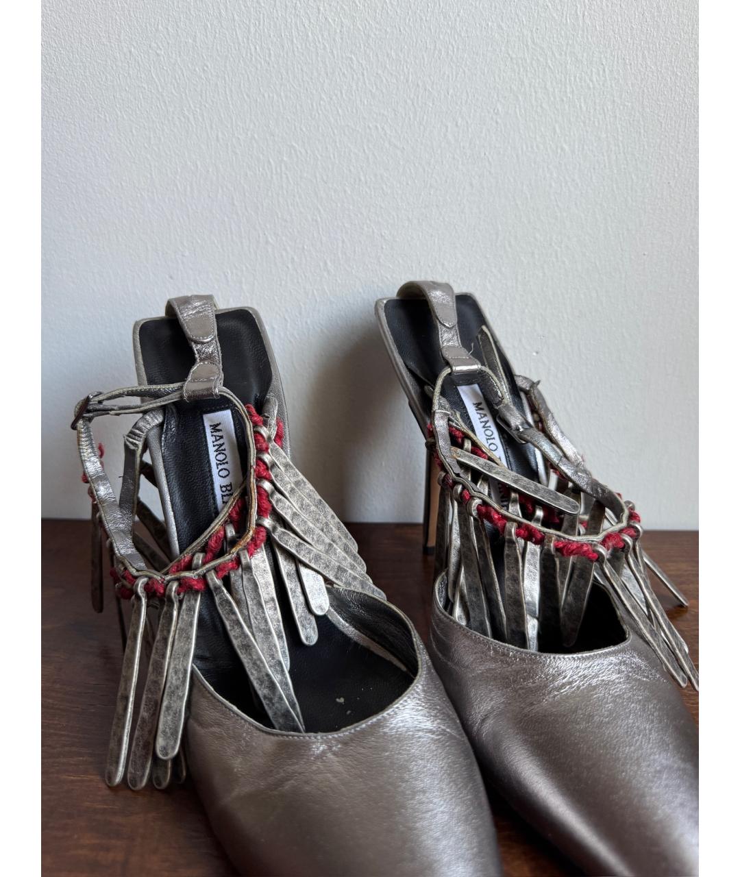 MANOLO BLAHNIK Серебряные кожаные туфли, фото 8