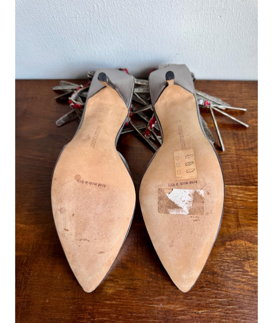 MANOLO BLAHNIK Серебряные кожаные туфли, фото 7