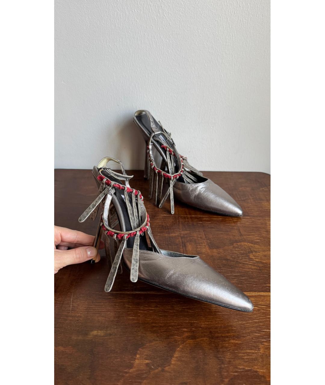 MANOLO BLAHNIK Серебряные кожаные туфли, фото 2