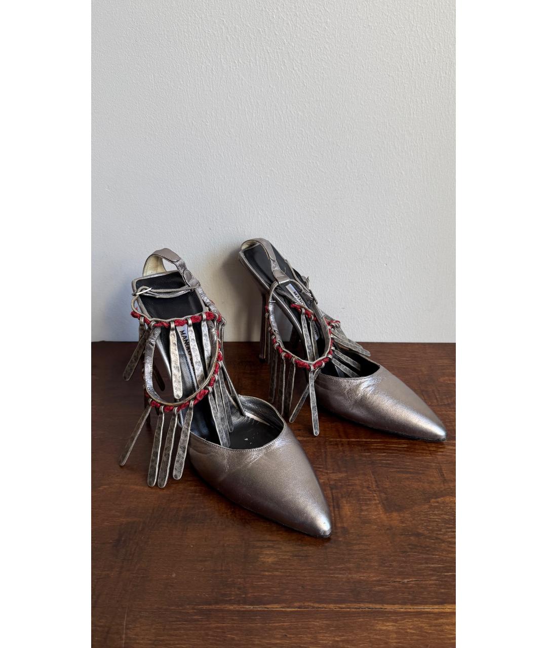 MANOLO BLAHNIK Серебряные кожаные туфли, фото 10