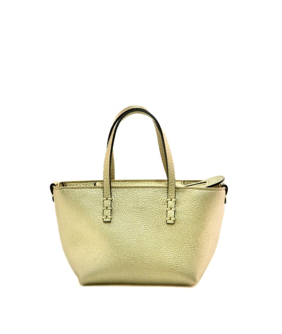 FENDI Золотая кожаная сумка с короткими ручками, фото 6