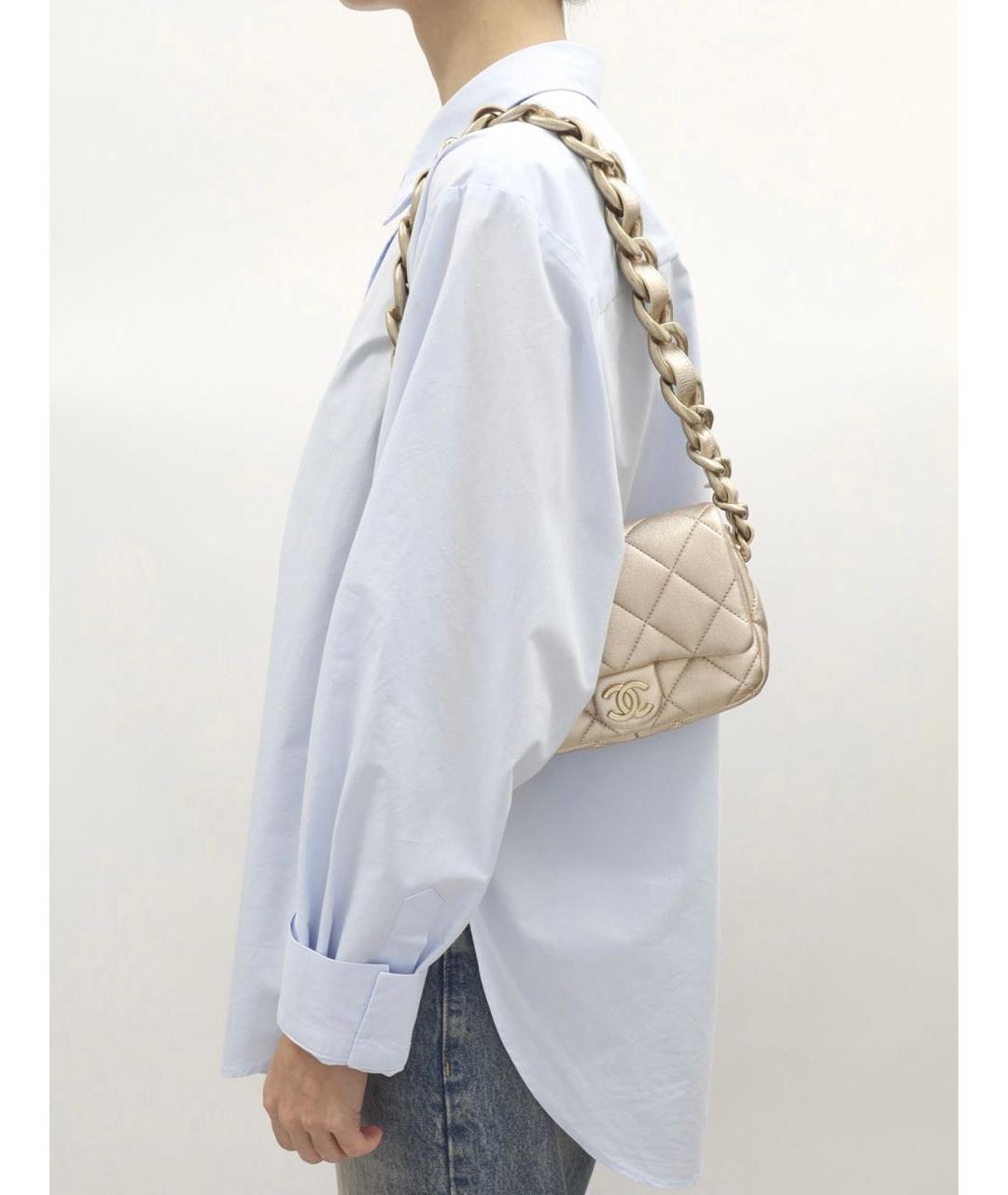 CHANEL Золотая кожаная сумка через плечо, фото 8