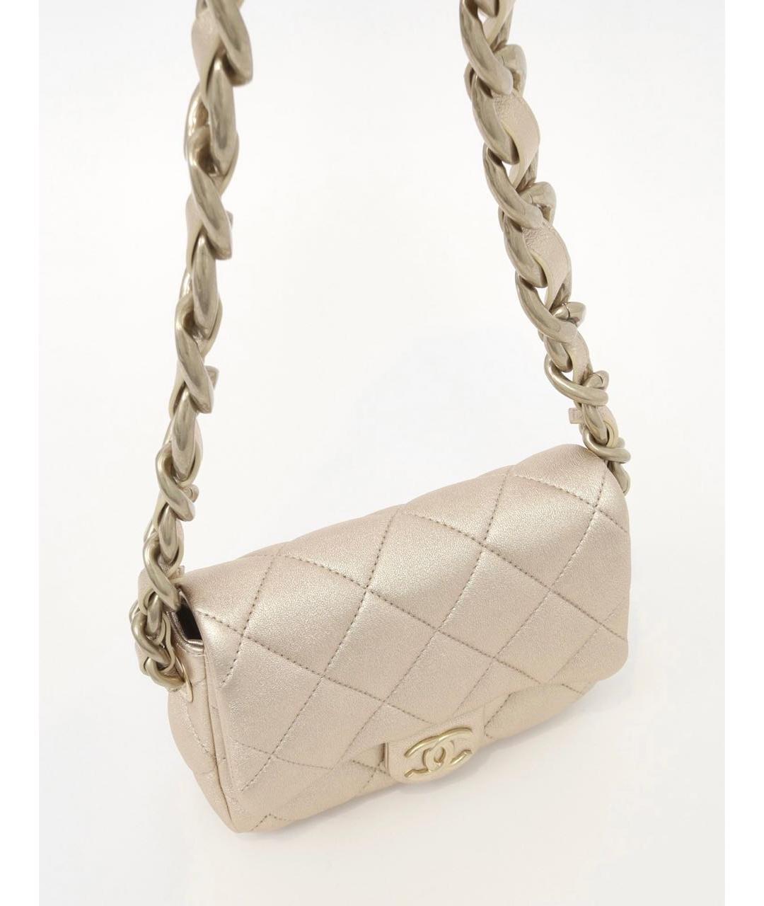 CHANEL Золотая кожаная сумка через плечо, фото 2