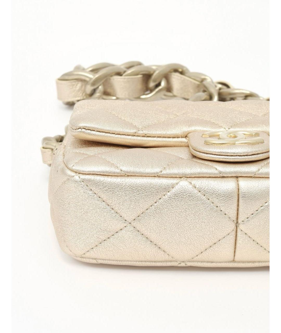 CHANEL Золотая кожаная сумка через плечо, фото 5