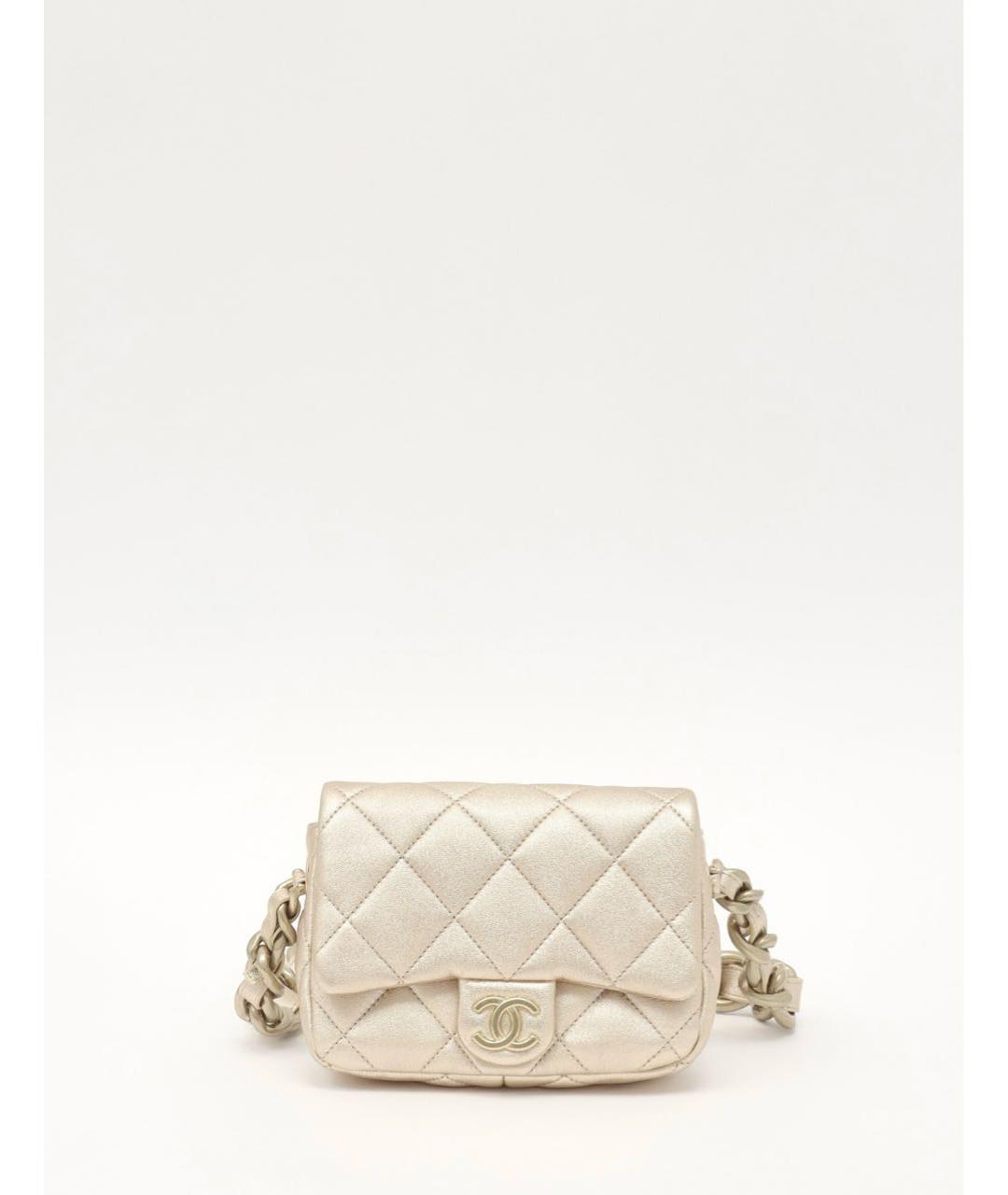 CHANEL Золотая кожаная сумка через плечо, фото 9