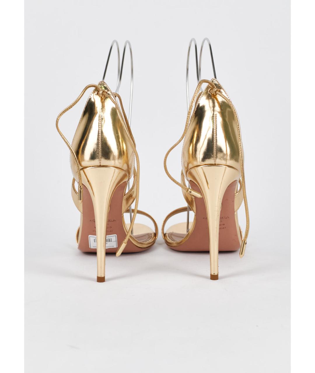 AQUAZZURA Золотые кожаные босоножки, фото 4