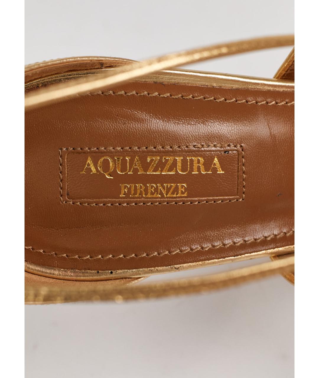 AQUAZZURA Золотые кожаные босоножки, фото 5