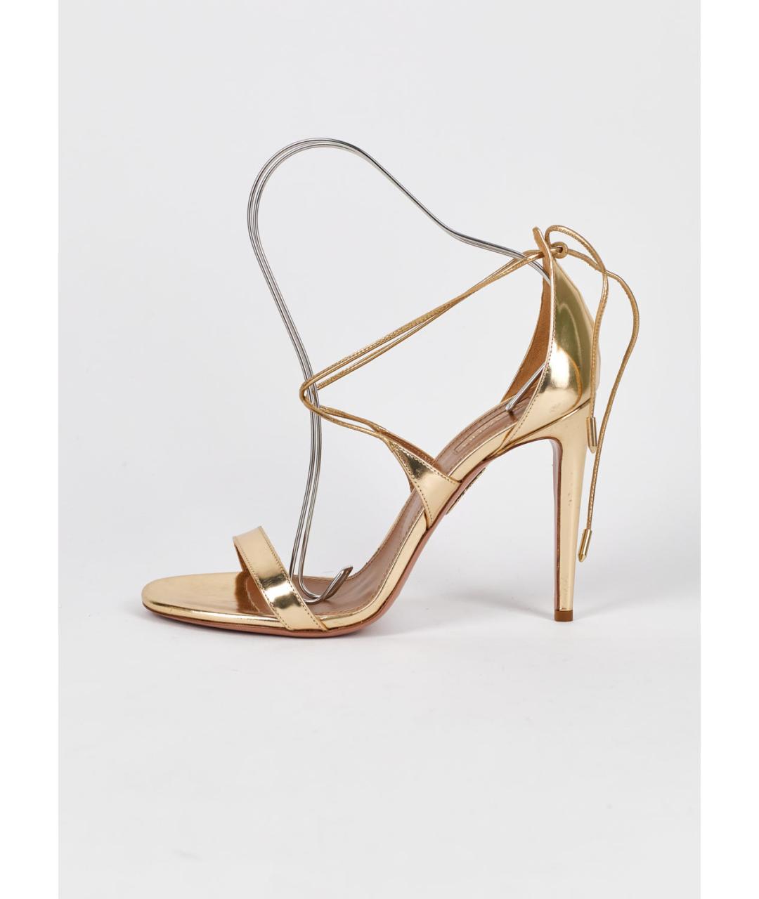 AQUAZZURA Золотые кожаные босоножки, фото 6
