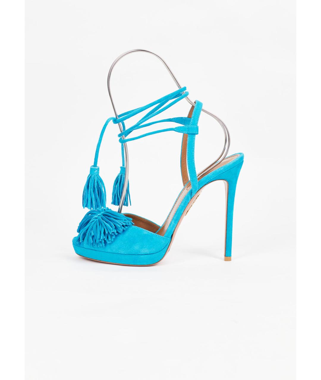 AQUAZZURA Бирюзовые замшевые босоножки, фото 6