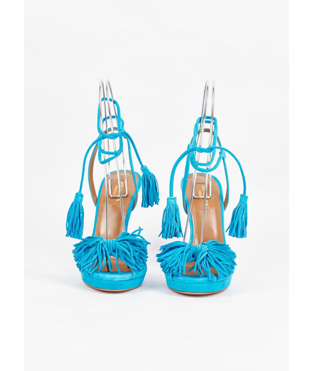 AQUAZZURA Бирюзовые замшевые босоножки, фото 2