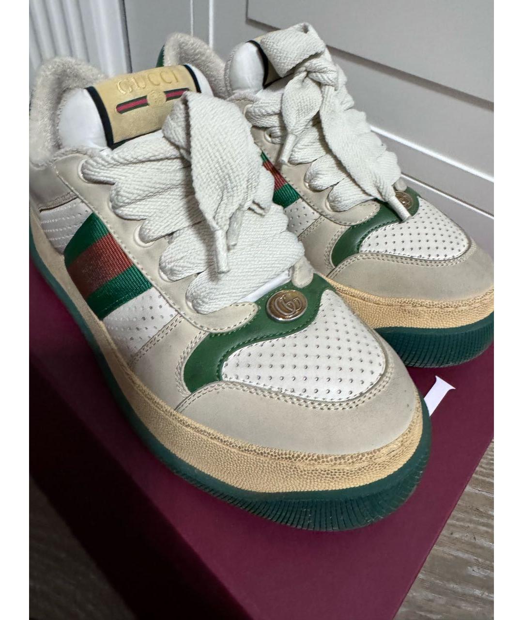 GUCCI Бежевые кожаные кроссовки, фото 4