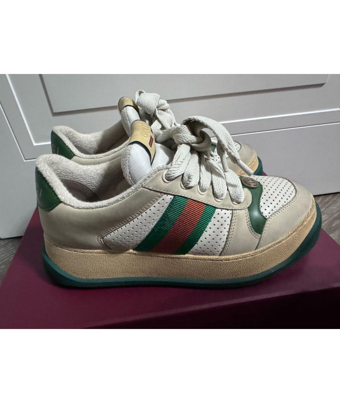 GUCCI Бежевые кожаные кроссовки, фото 2