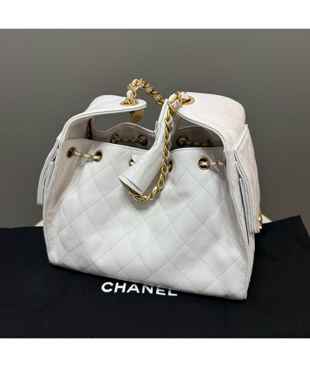 CHANEL Белая кожаная сумка через плечо, фото 3