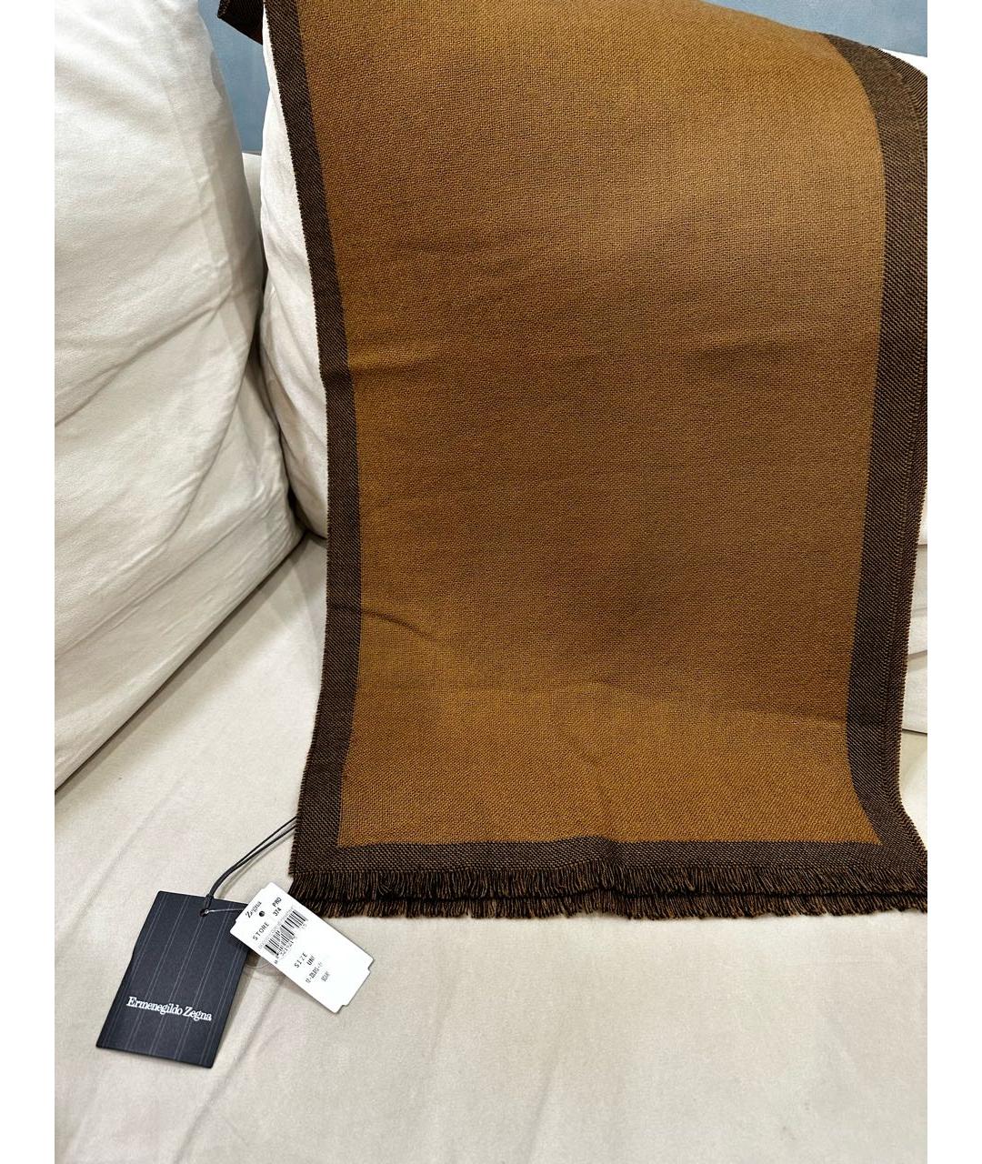 ERMENEGILDO ZEGNA Коричневый шерстяной шарф, фото 3