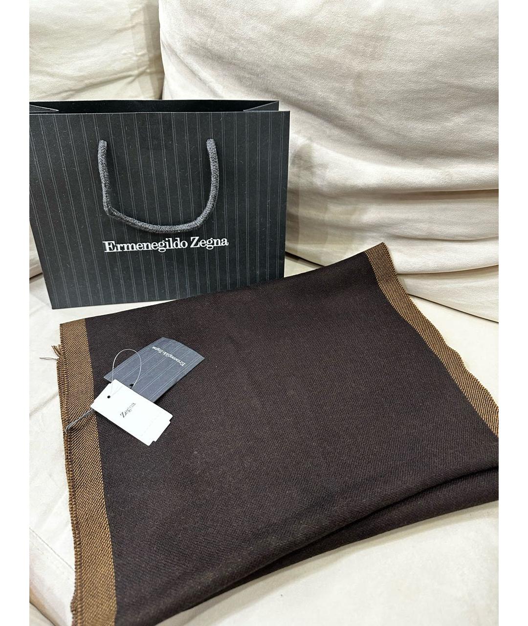 ERMENEGILDO ZEGNA Коричневый шерстяной шарф, фото 5