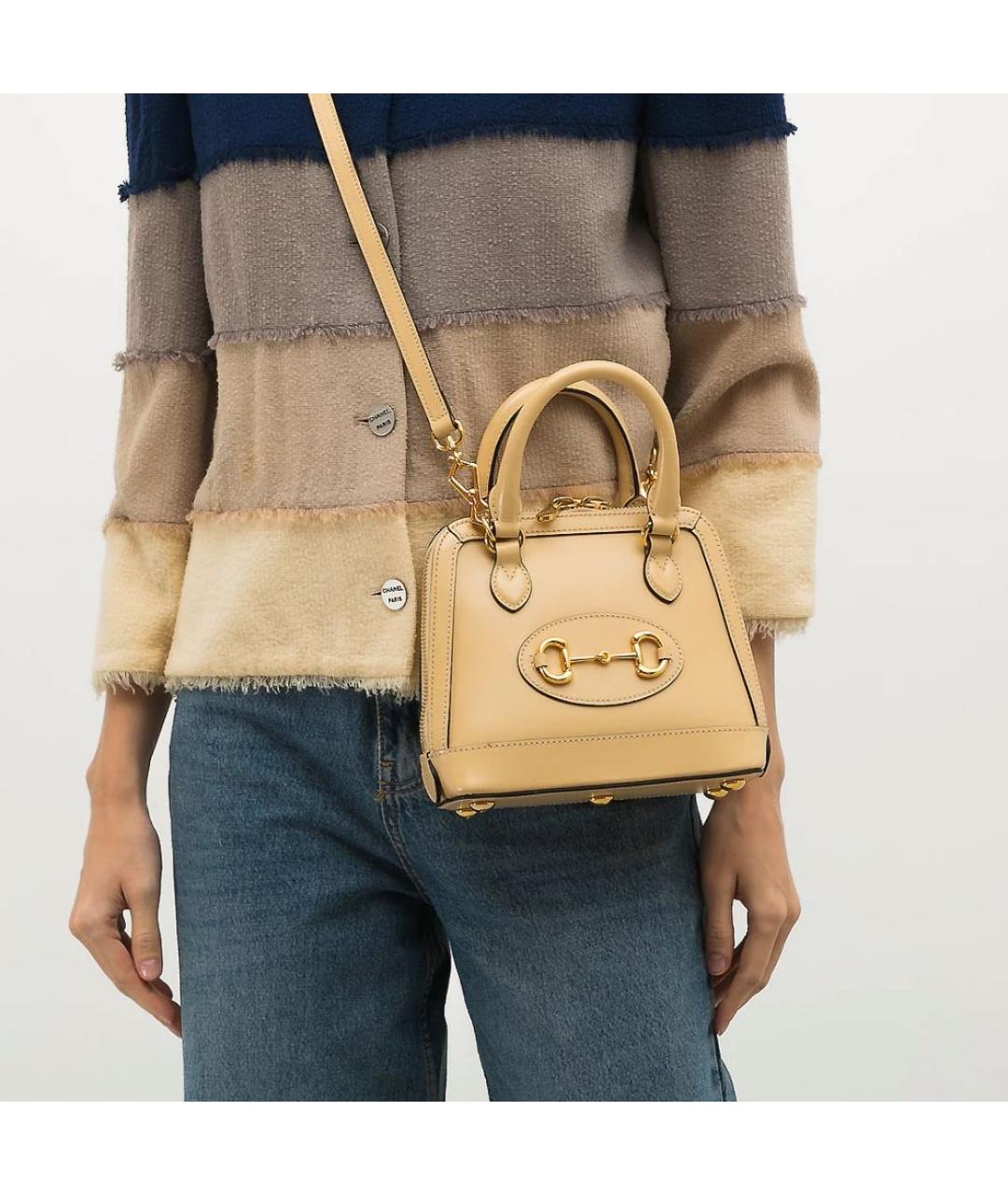 GUCCI Бежевая кожаная сумка с короткими ручками, фото 5