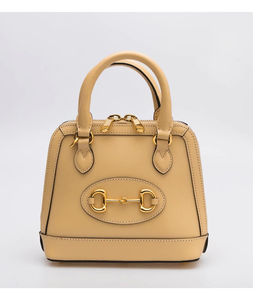 GUCCI Бежевая кожаная сумка с короткими ручками, фото 6
