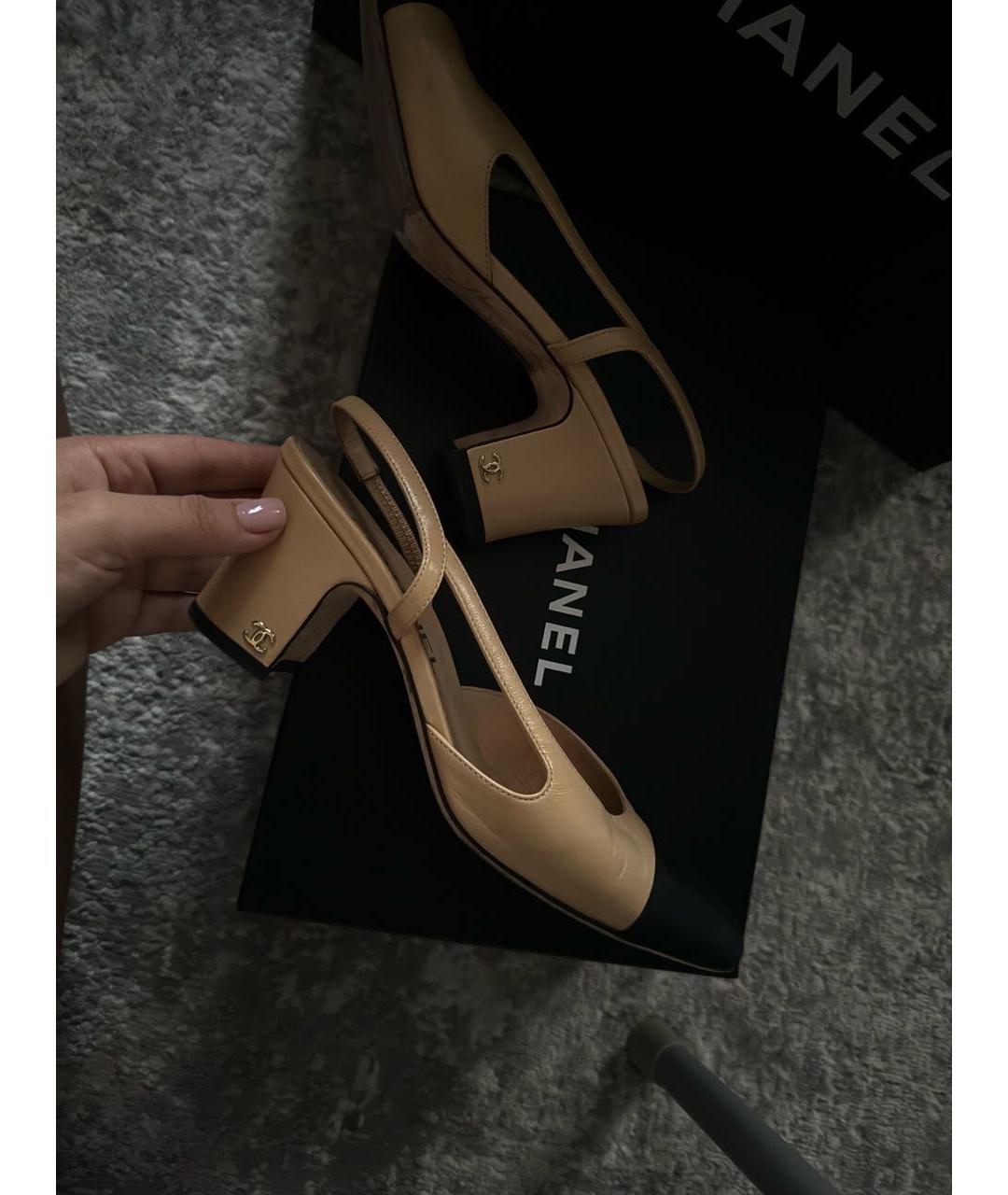 CHANEL Бежевые кожаные туфли, фото 3